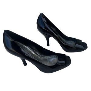 BCBGirls 8.5 M Heels Peep Toe Black Patent Leather Dressy 2" Block Heels